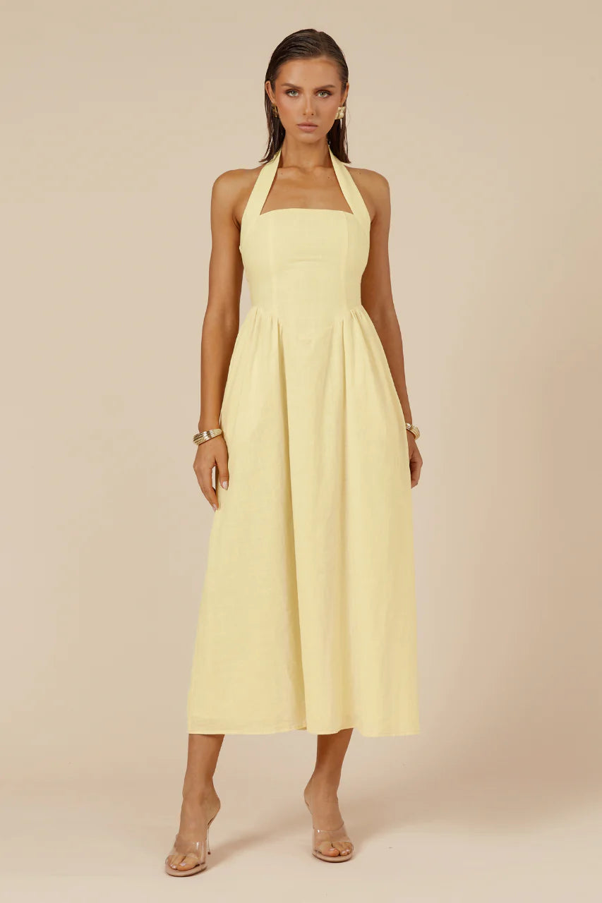 Locklea Midi Dress - Lemon - Runaway the Label