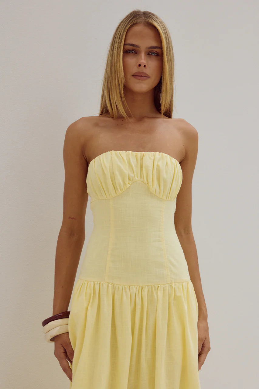 Poppy Midi Dress - Lemon - Runaway the Label
