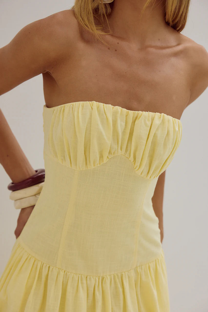 Poppy Midi Dress - Lemon - Runaway the Label
