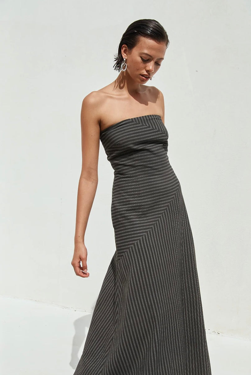 AUREA MAXI DRESS - BLACK PINSTRIPE