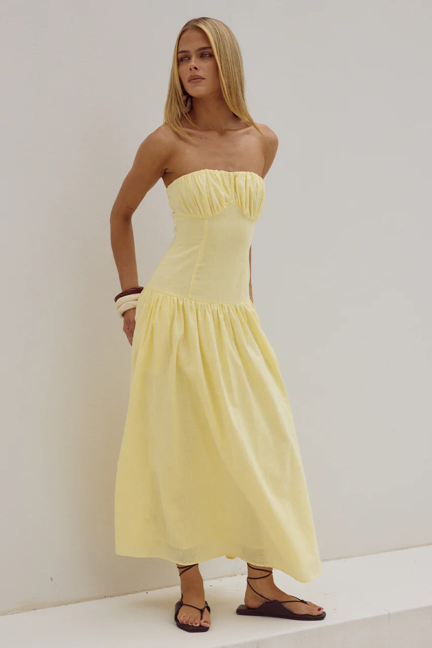 Poppy Midi Dress - Lemon - Runaway the Label