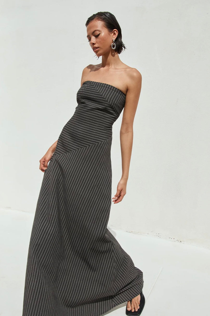 AUREA MAXI DRESS - BLACK PINSTRIPE