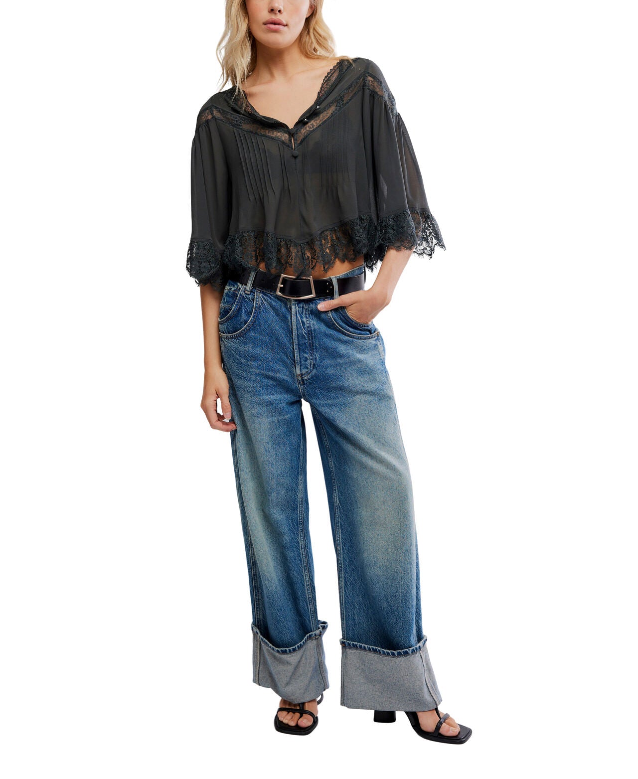 Bali Midnight Rain Blouse - Charcoal - Free People
