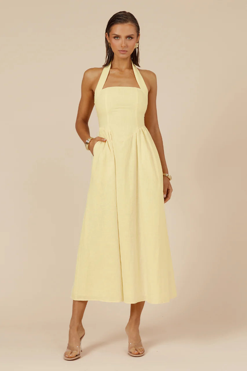 Locklea Midi Dress - Lemon - Runaway the Label