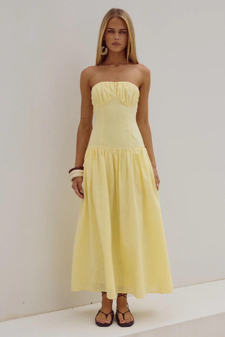 Poppy Midi Dress - Lemon - Runaway the Label