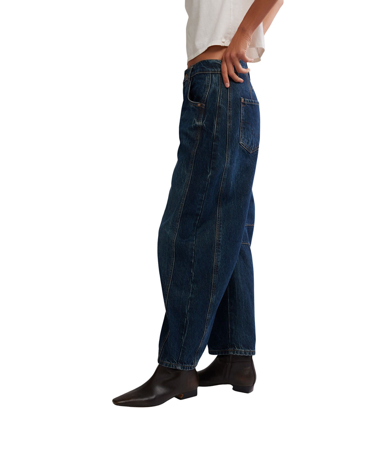 Good luck Mid Rise Barrel jeans- Deep End - Free People