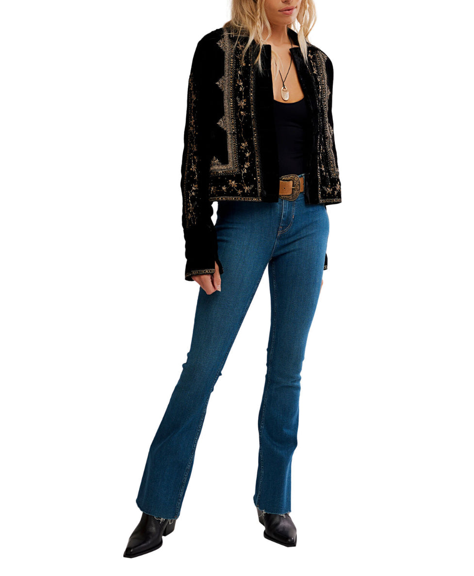 Maxxie Embellished Velvet Jacket - Black - Free People
