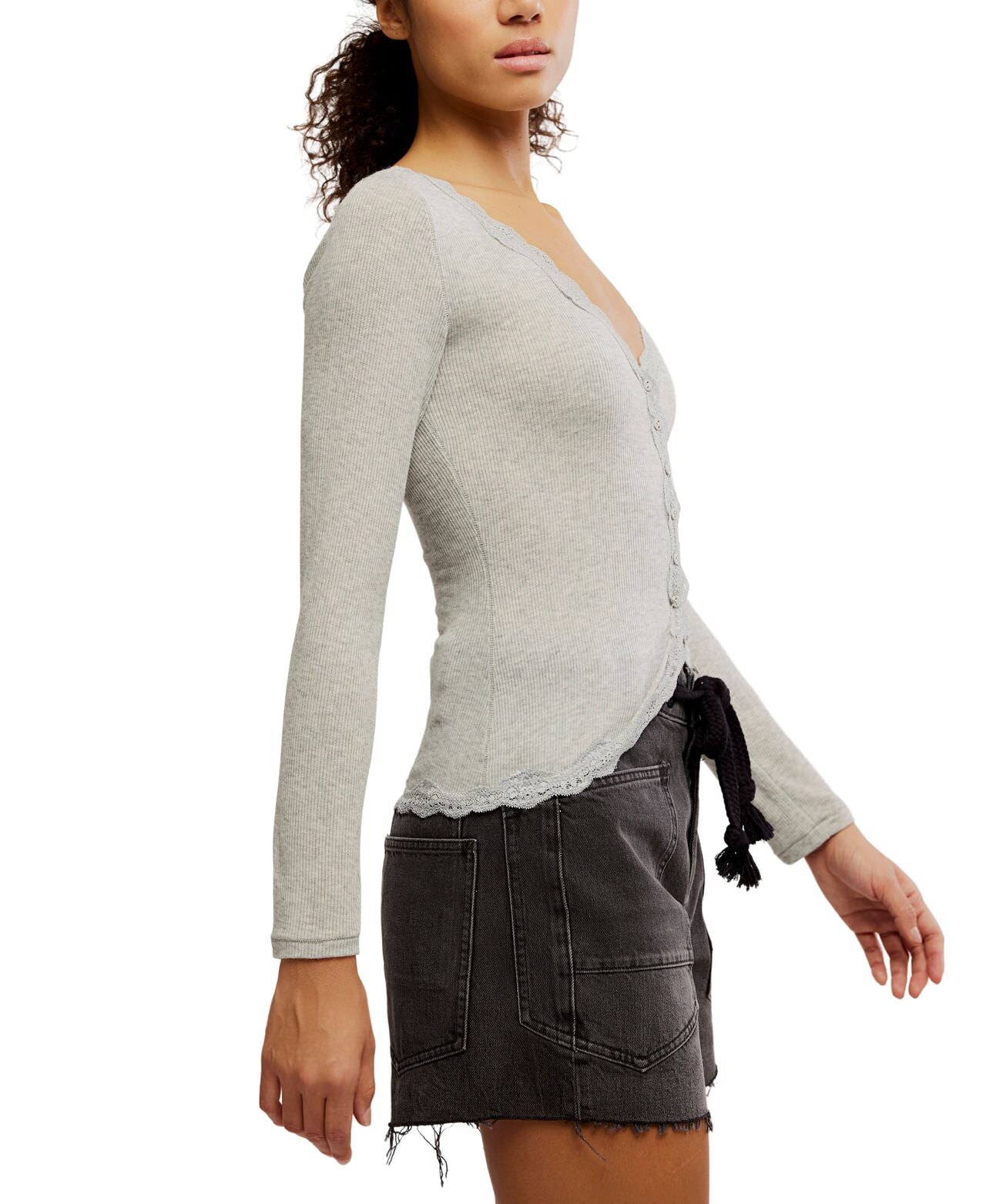 Big Love Rib Cardi - Heather Grey - Free People