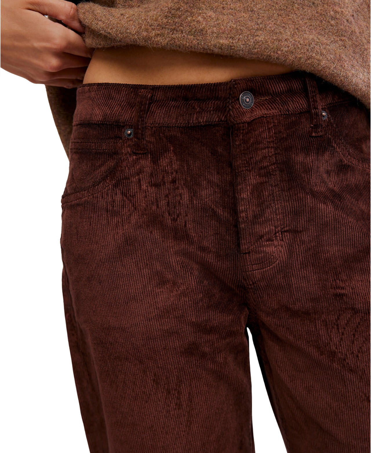 We The Free Deep Trance Dropped Corduroy Jeans - Shaved Chocolate - Free People