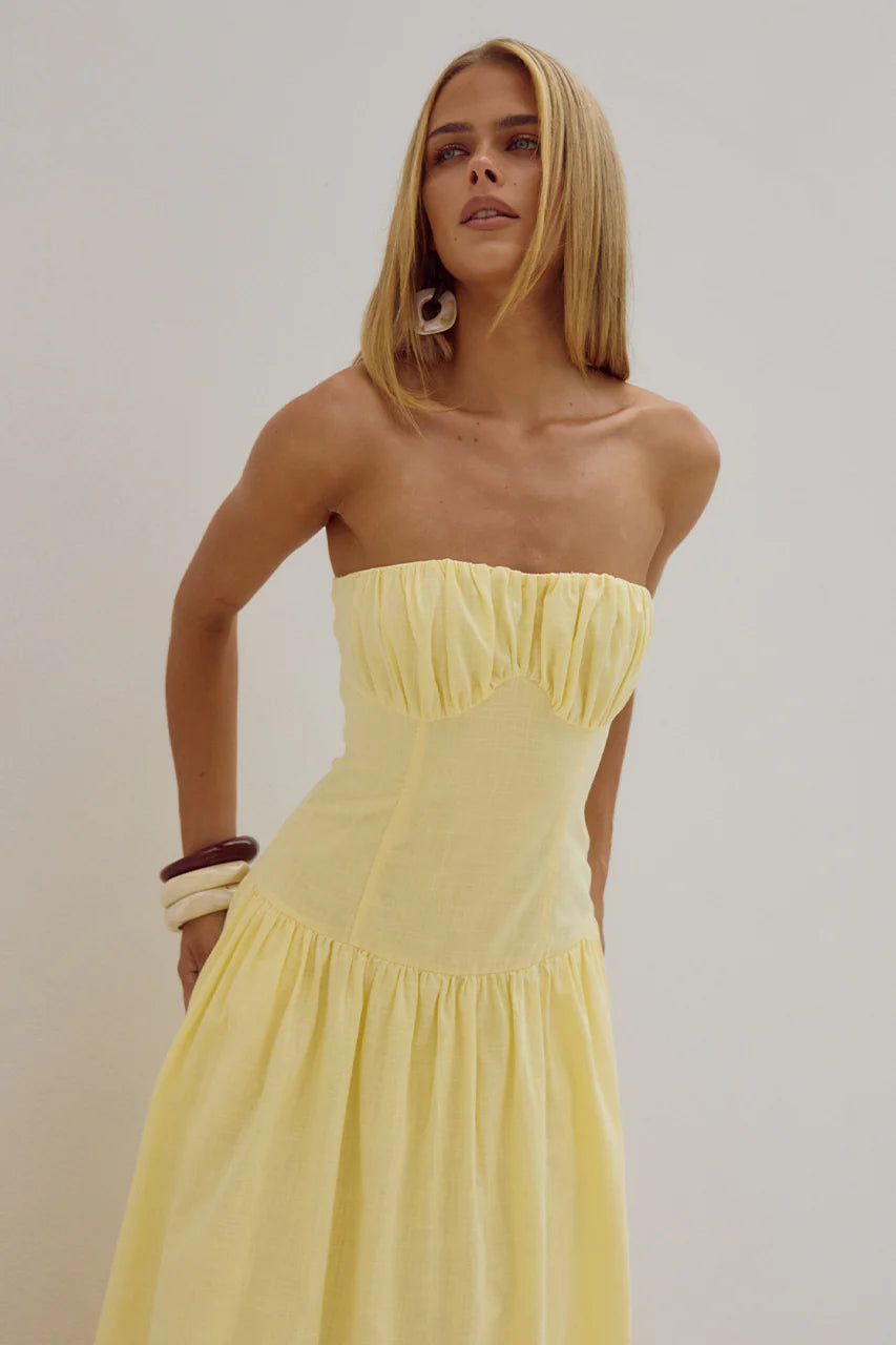 Poppy Midi Dress - Lemon - Runaway the Label