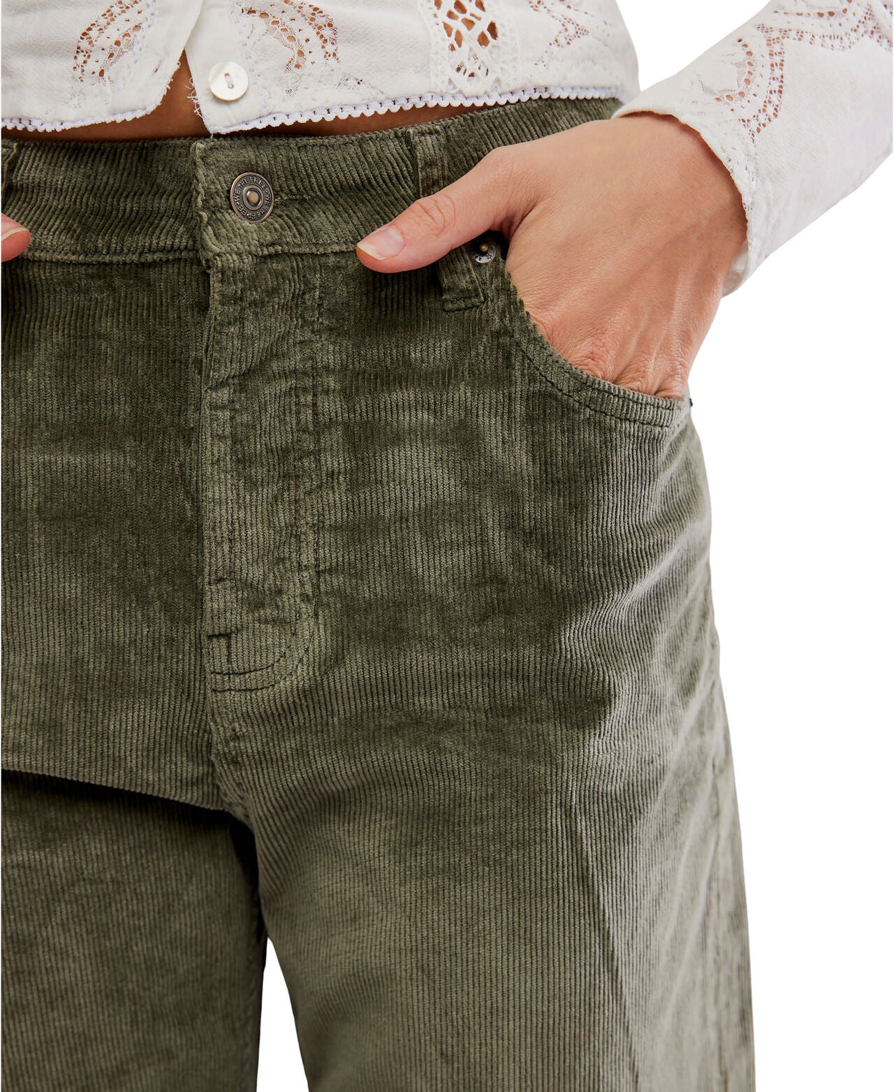We The Free Deep Trance Dropped Corduroy Jeans - Keepsake Clover - Free People