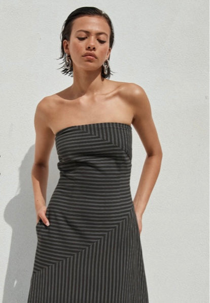 AUREA MAXI DRESS - BLACK PINSTRIPE