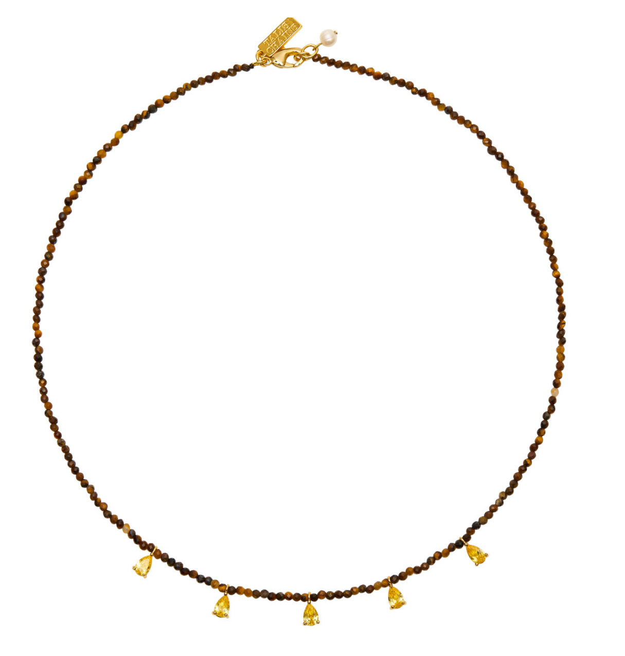 Beaded Necklace With CZ Drops- Tiger’s Eye - Talis Chains