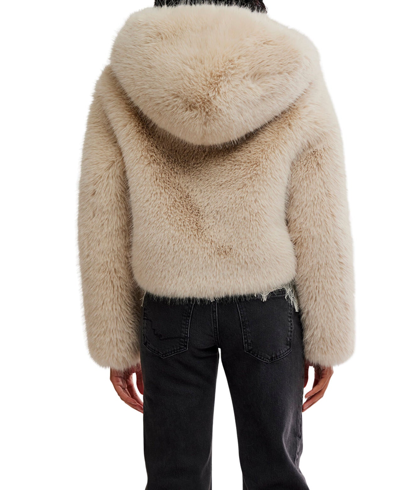 Louder Please Hooded Faux Fur Jacket - Ivory - Free People