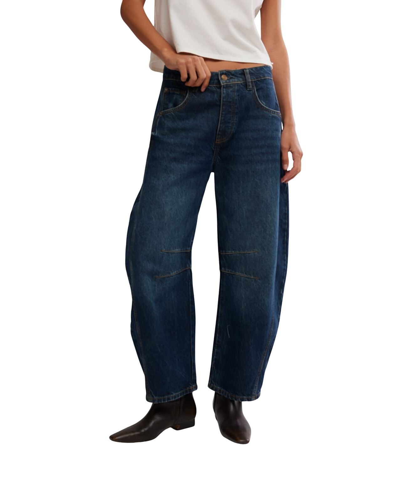 Good luck Mid Rise Barrel jeans- Deep End - Free People