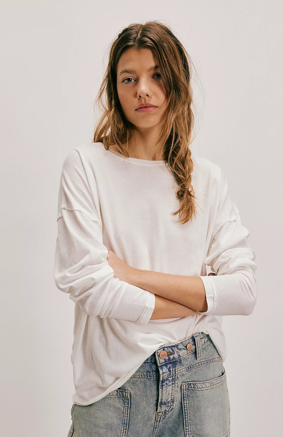 We The Free Nina Long-Sleeve Tee (Ivory) - Free People