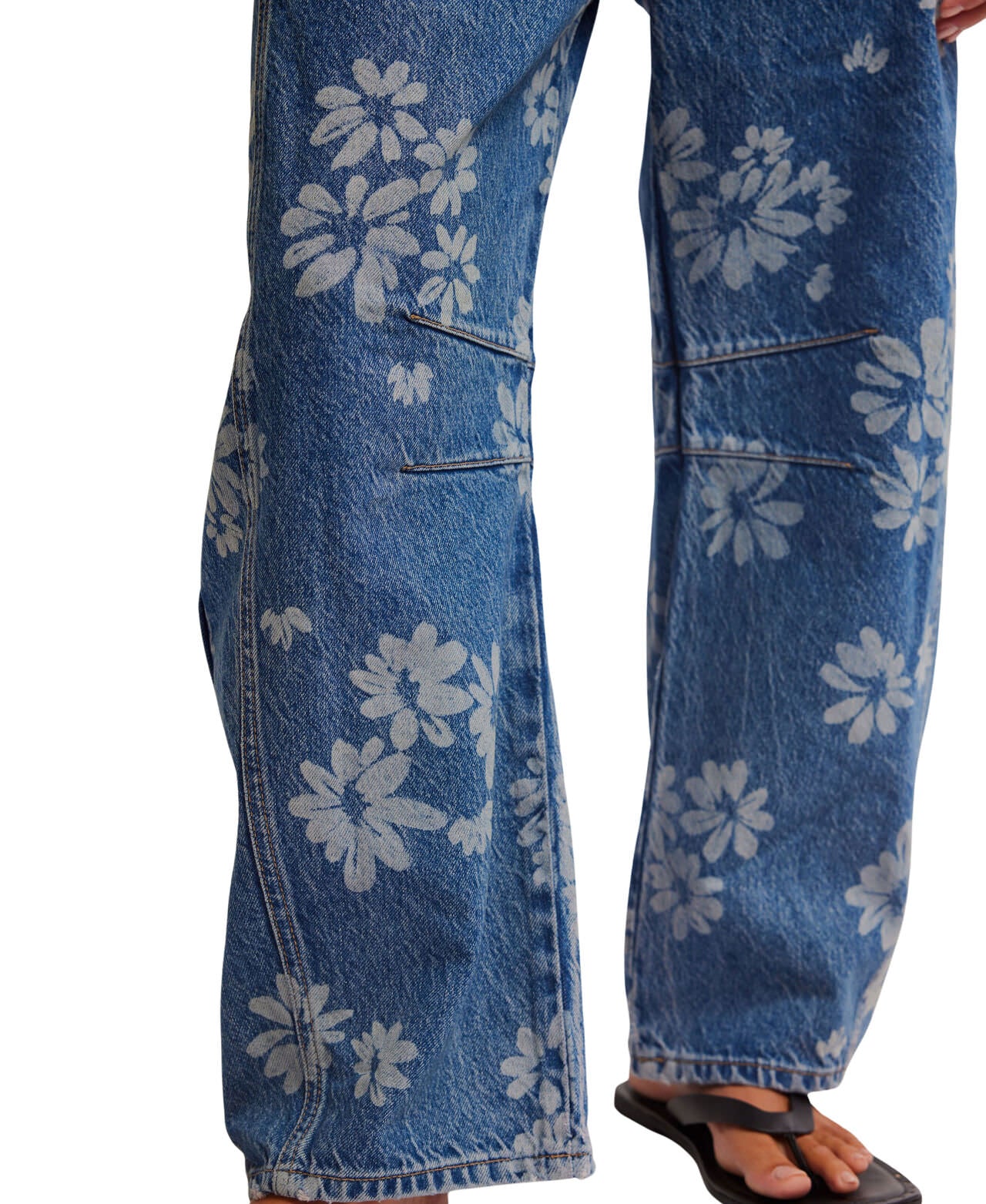 We The Free Good Luck Printed Barrel Jeans- Laser Daisy - Free People