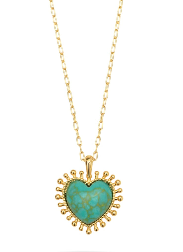 Mini Heart Pendant Necklace- Turquoise - Talis Chains