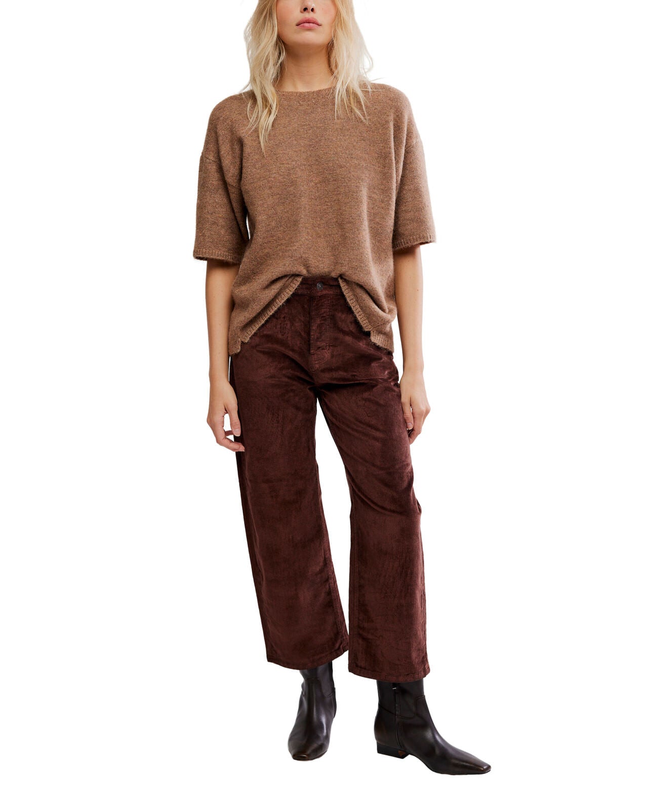 We The Free Deep Trance Dropped Corduroy Jeans - Shaved Chocolate - Free People