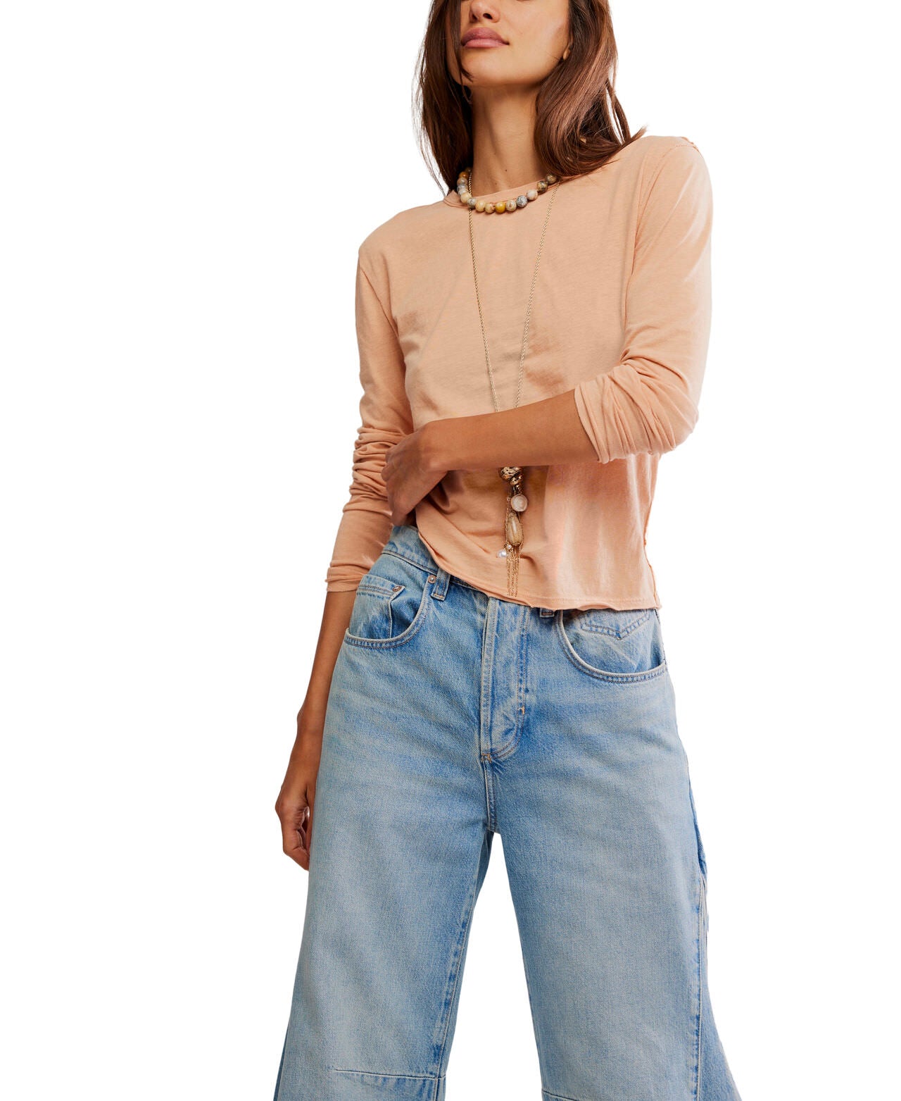 We The Free Nova Tee Long Sleeve - (Peach) Free People