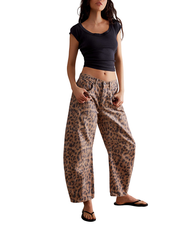 Good Luck Barrel Jeans in Leopard Print - FREE PEOPLE