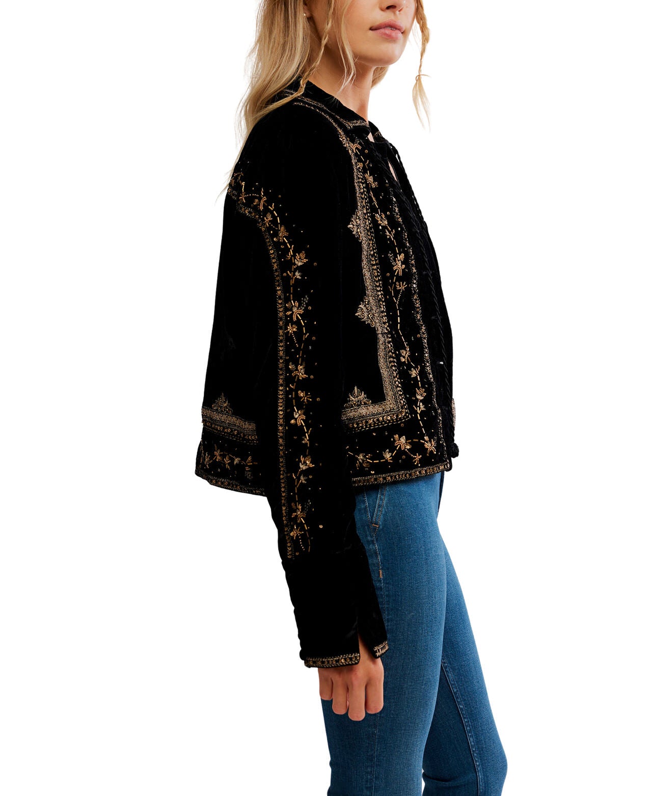Maxxie Embellished Velvet Jacket - Black - Free People