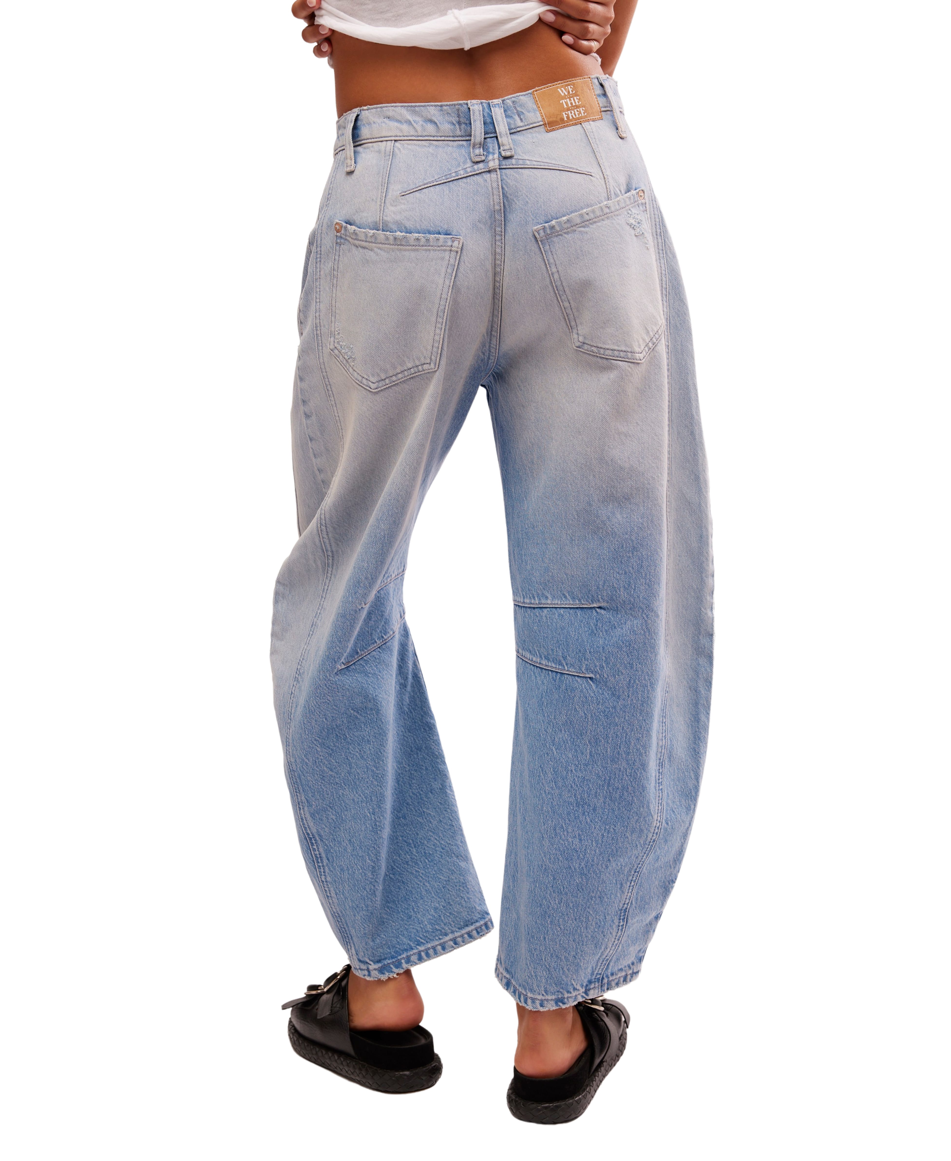 We The Free Good Luck Mid-Rise Barrel Jeans in Barnyard Blue - Free People