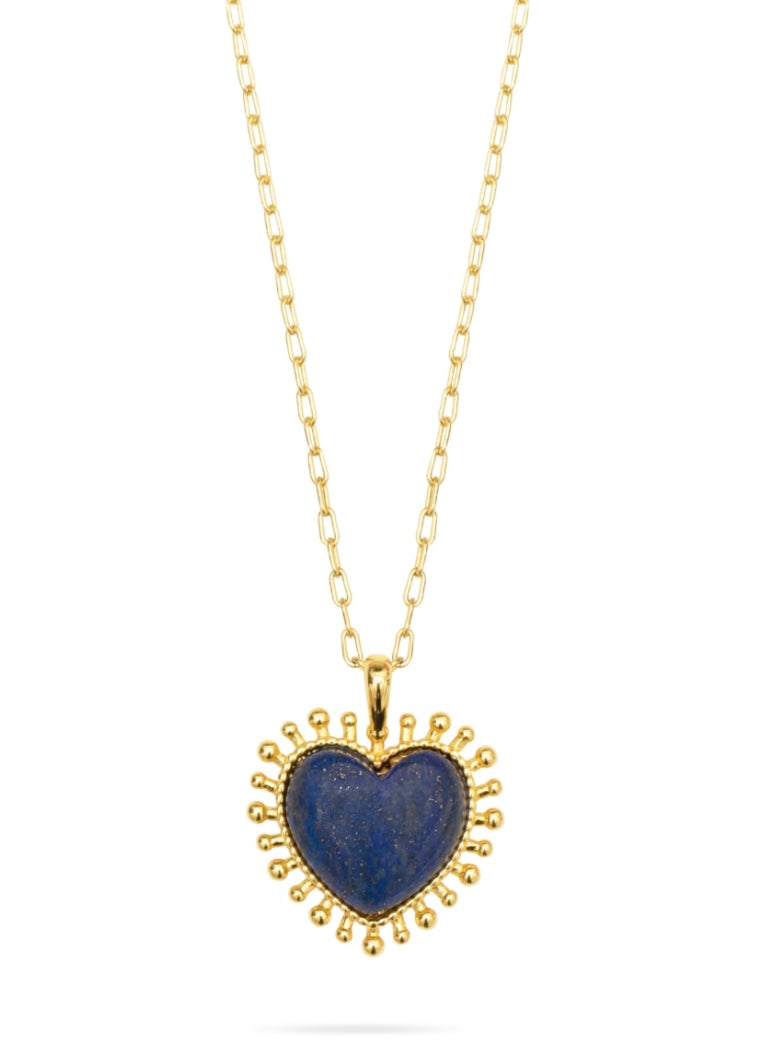 Mini Heart Pendant Necklace- Lapis - Talis Chains