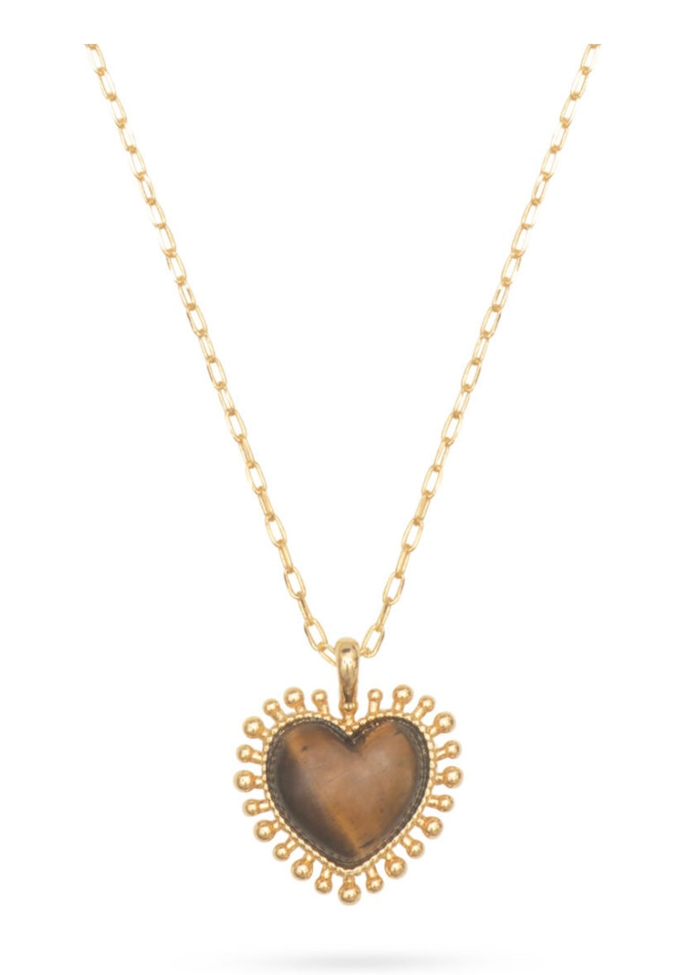 Mini Heart Pendant Necklace- Tiger Eye - Talis Chains