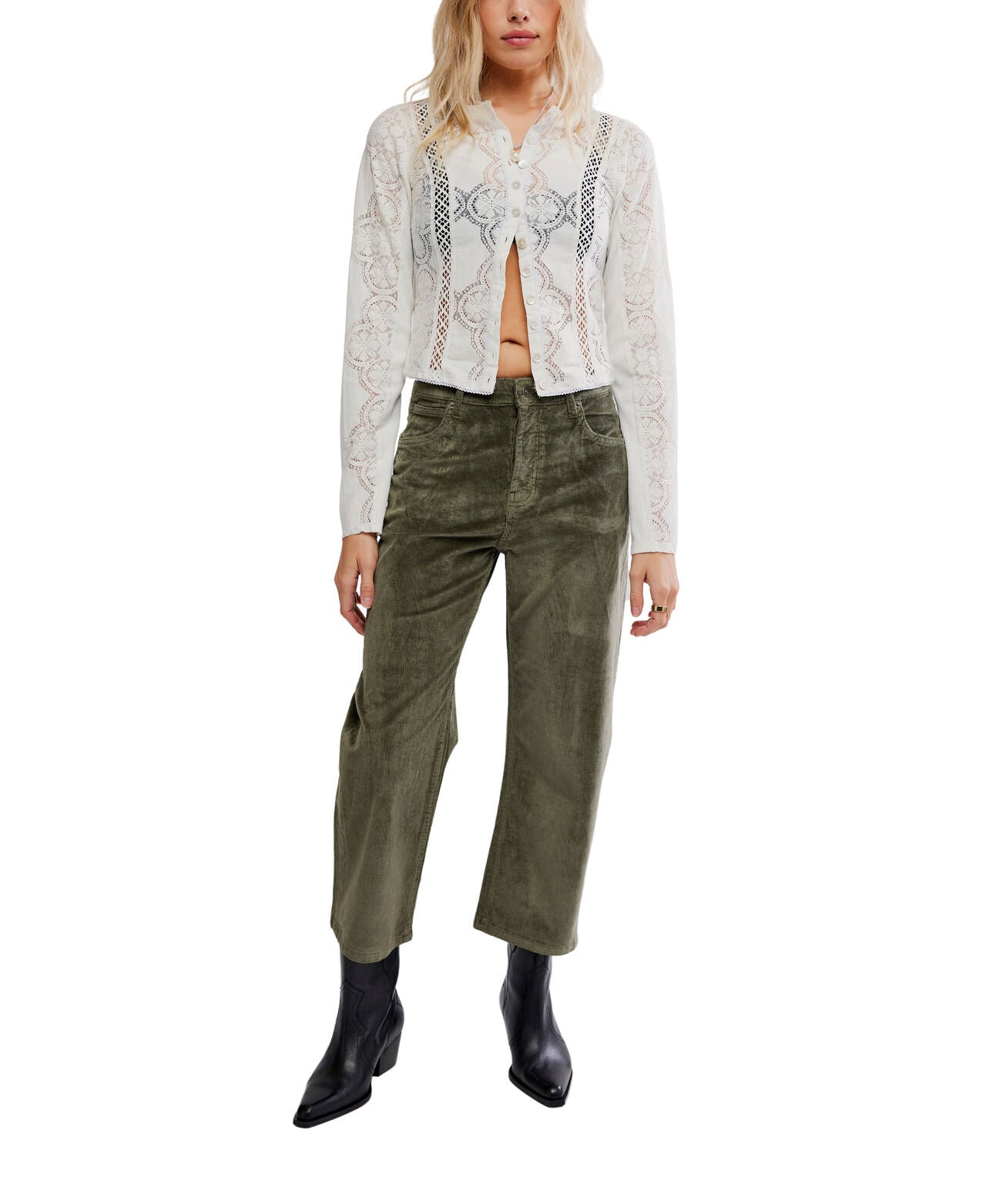 We The Free Deep Trance Dropped Corduroy Jeans - Keepsake Clover - Free People
