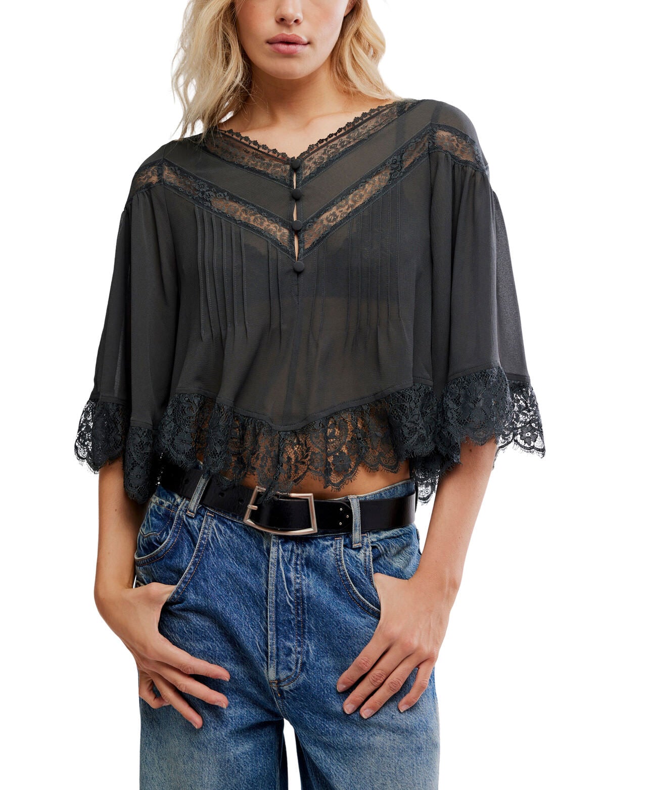 Bali Midnight Rain Blouse - Charcoal - Free People