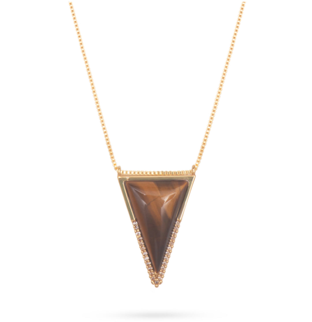 Triangle Pendant Necklace- Tiger Eye - Talis Chains