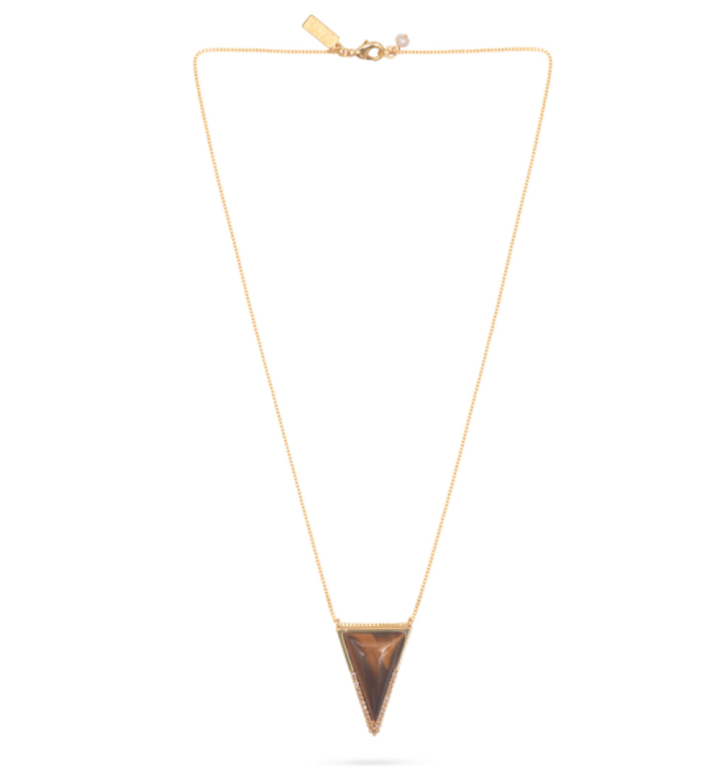 Triangle Pendant Necklace- Tiger Eye - Talis Chains