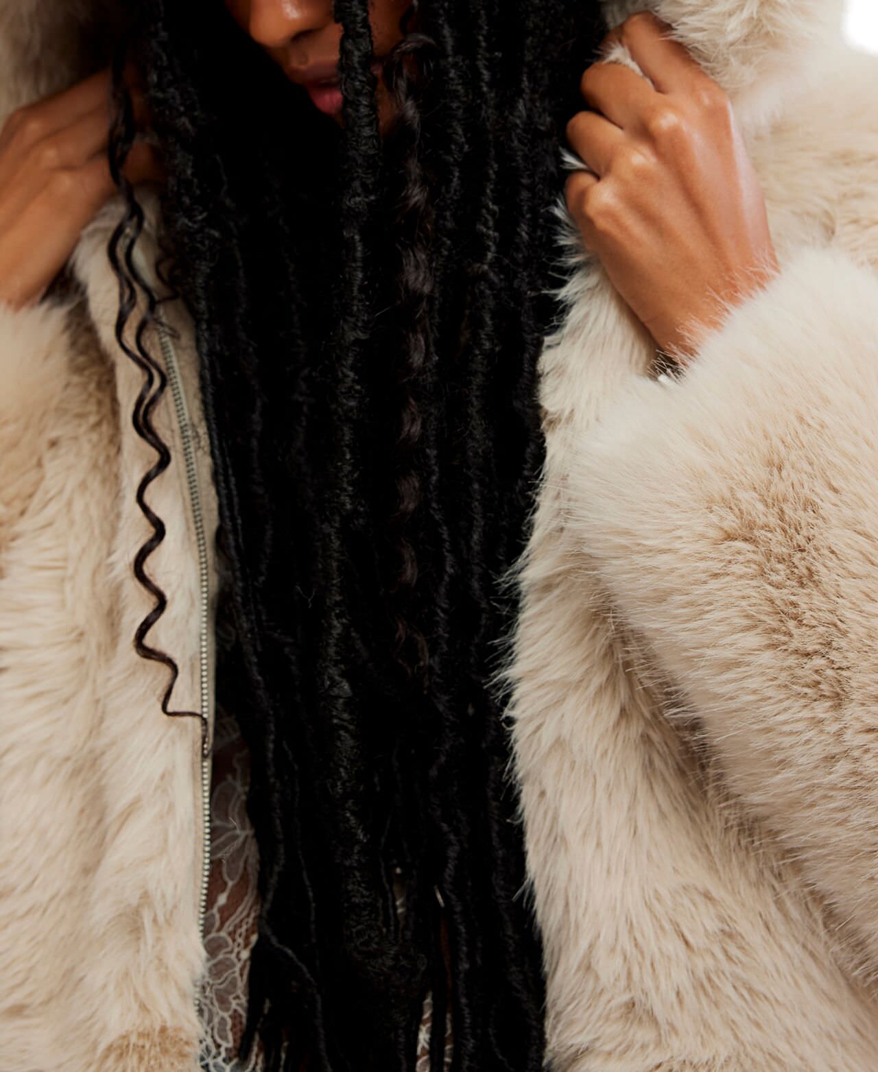 Louder Please Hooded Faux Fur Jacket - Ivory - Free People