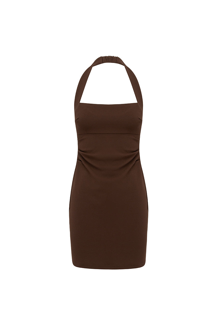 Franca Halter Mini Dress - Bitter Chocolate - Runaway the Label