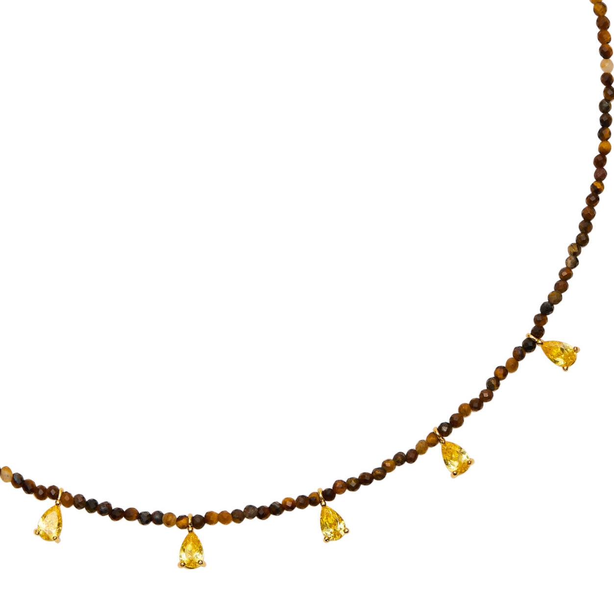 Beaded Necklace With CZ Drops- Tiger’s Eye - Talis Chains