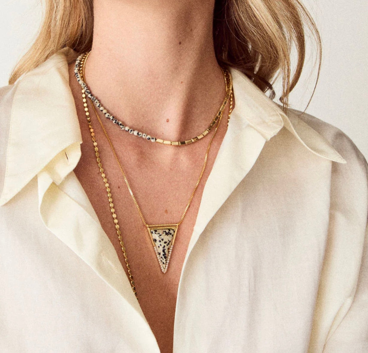 Triangle Chain Necklace- Dalmatian Jasper