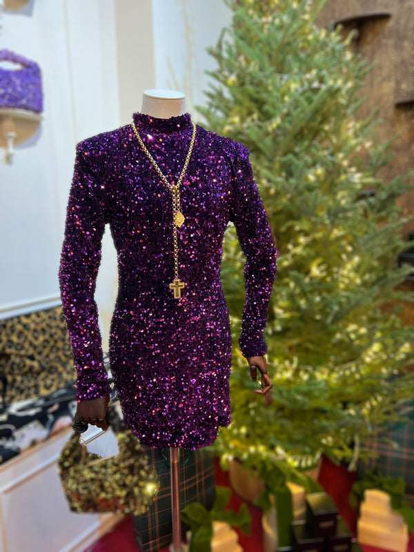 Limited Edition Sequin Jasmine Mini Dress in Purple