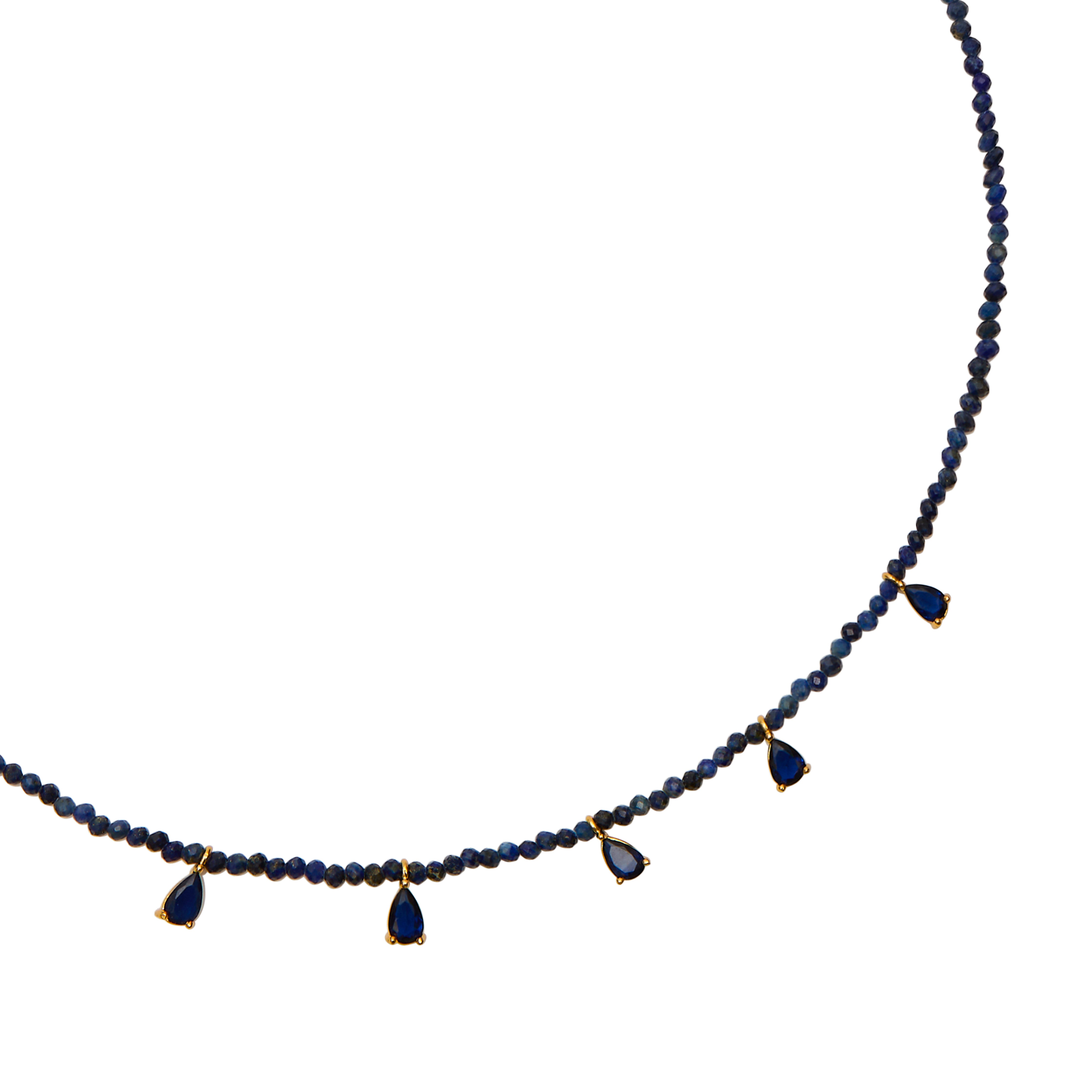 Beaded Necklace With CZ Drops- Lapis Talis Chains
