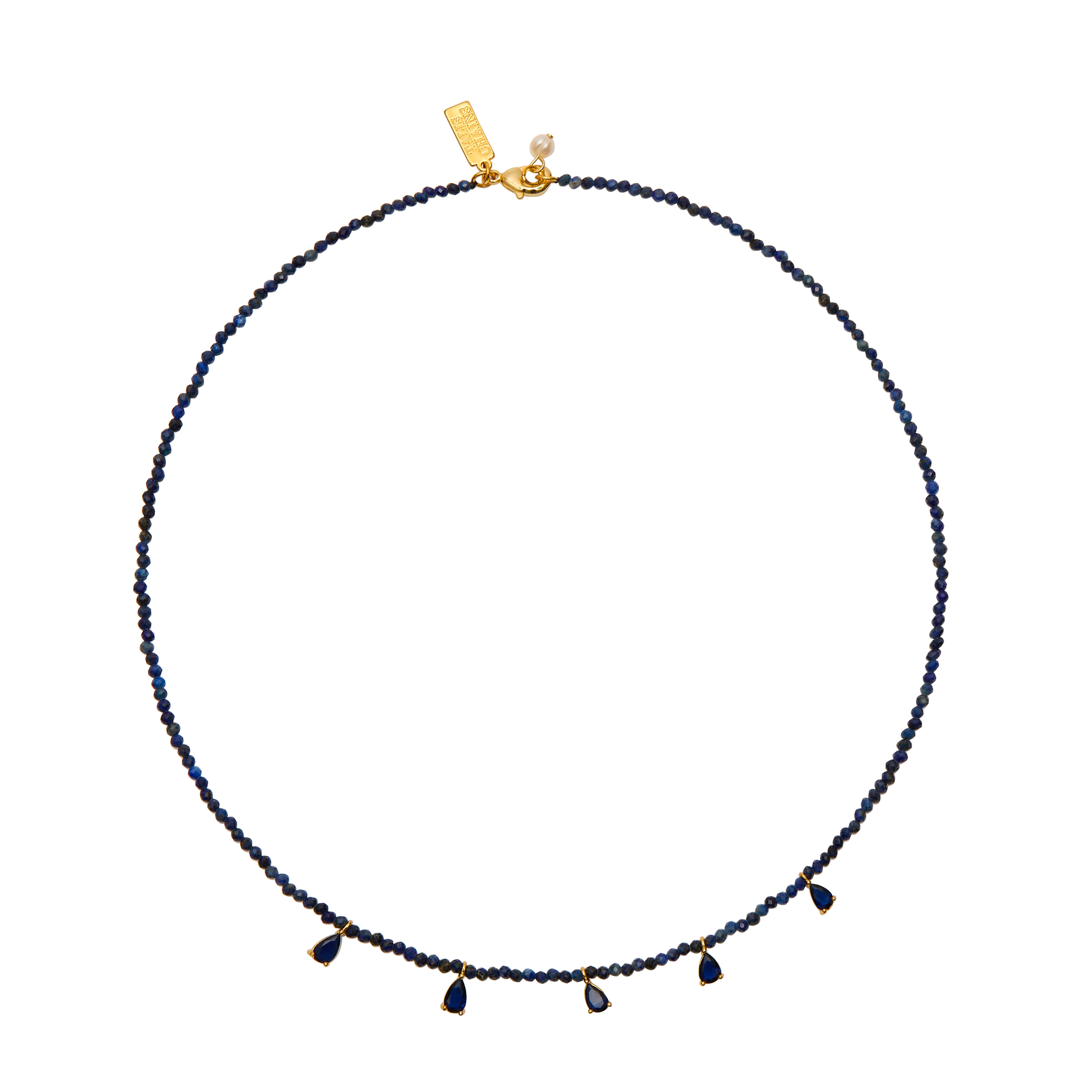 Beaded Necklace With CZ Drops- Lapis Talis Chains