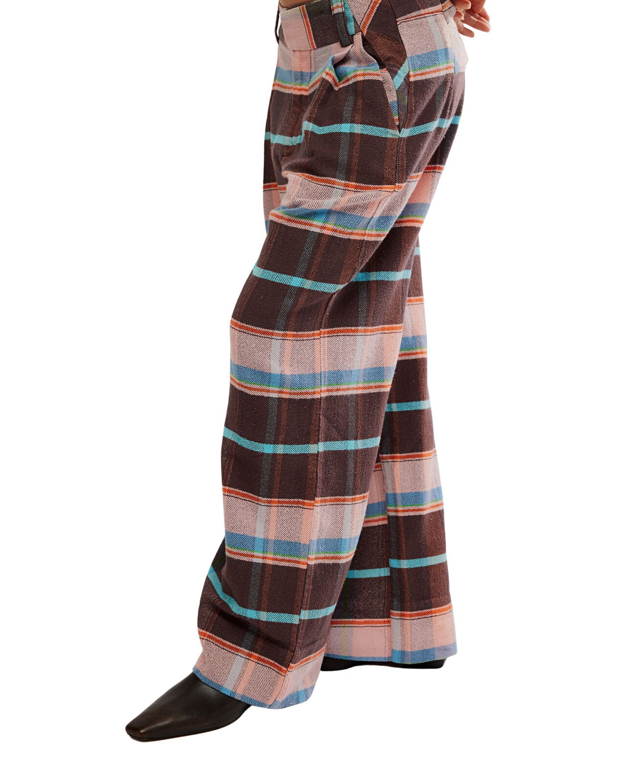 Free People Buckle Back Plaid Trouser