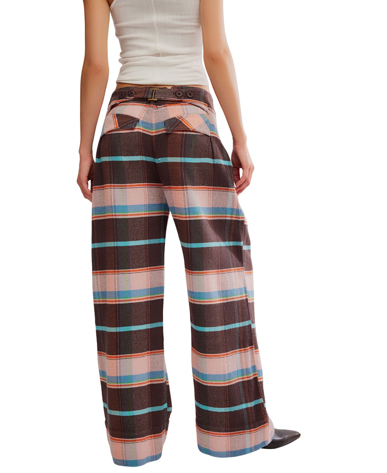 Free People Buckle Back Plaid Trouser