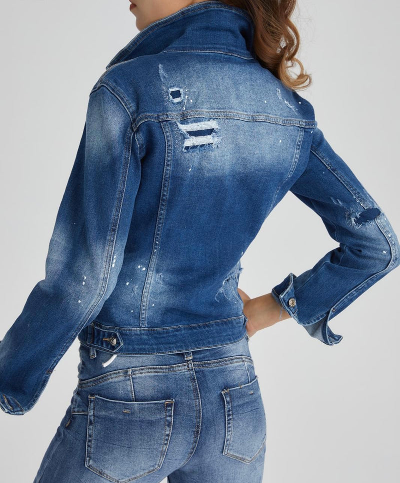 Fitted Distressed Denim Jacket