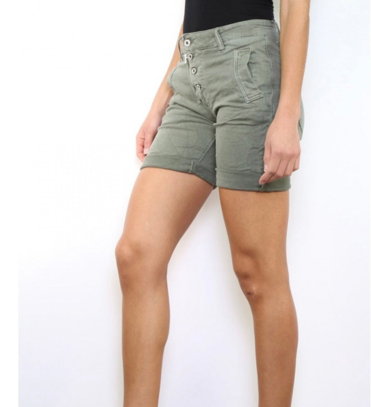 Khaki Stretchy Denim Shorts