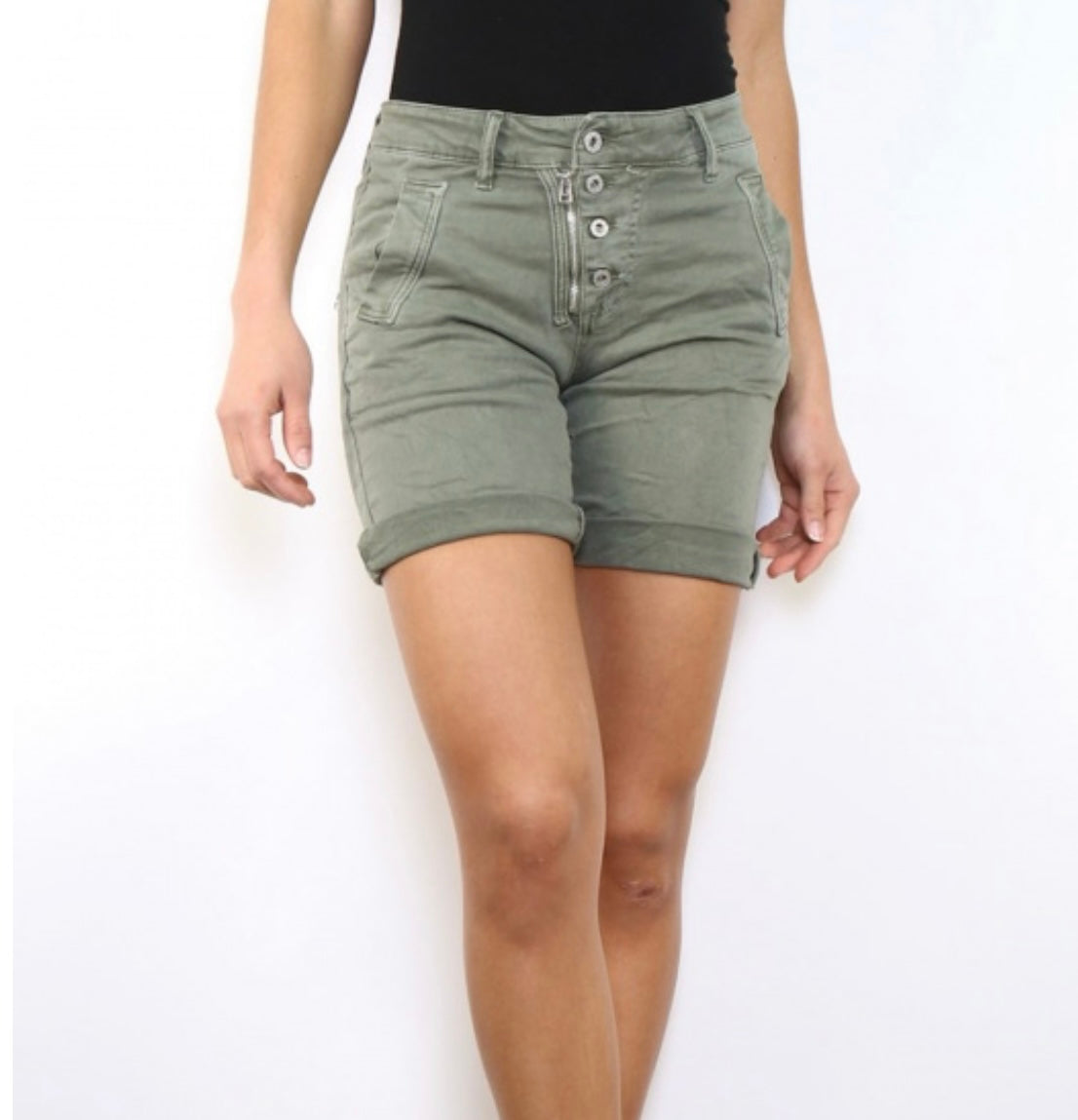 Khaki Stretchy Denim Shorts